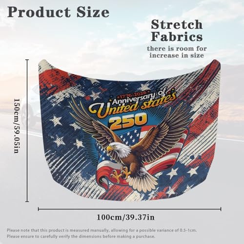 Image of Eagle Car Front Hood Cover 250 Anniversary USA Flag Car Hood Cover Banner for Women Men Automotive Hood Covers All-Season Protection Cars Sedans Accessories, 4th of July
