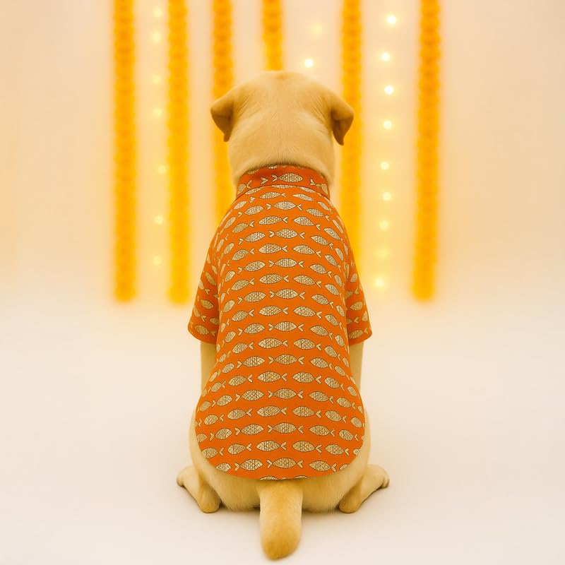Image of Thunder Tails Soft Cotton Dog Kurta for Small Dogs & Puppies | Comfortable Stylish Outfit for Shitzu, & French Bulldog | Pet Apparel for Casual, Party (Orange, X-Large)