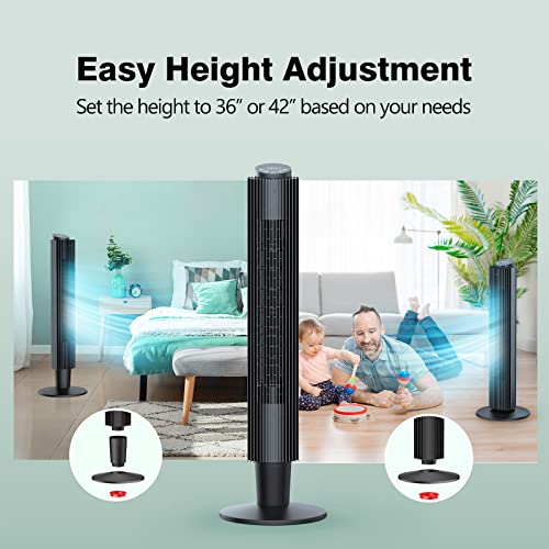 Tower-Fan-with-Remote-42-Quiet-Standing-Fan-for-Bedroom-90-Oscillating-Cooling-Bladeless-Fan-with-Height-Adjustable-5-Speeds-3-Modes-12H-Timer-LED-Touchpad-Floor-Fans-for-Home-and-Office Tower Fan with Remote 42 Quiet Standing Fan for Bedroom 90 Oscillating Cooling Bladeless Fan with Height Adjustable 5 Speeds 3 Modes 12H Timer LED Touchpad Floor Fans for Home and Office