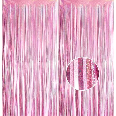 YAAVAAW Pink Tinsel Foil Curtain Backdrop Cover