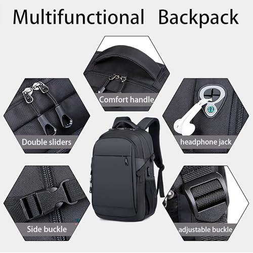 15.6" Laptop Backpack‌,Earphone Jack & USB Port Design,Business Carry-on Bag,35L Capacity Suitcase,Travel Weekender Luggage Daypack,Lightweight Durable Multi-pocket Waterproof Backpack (Gray)3