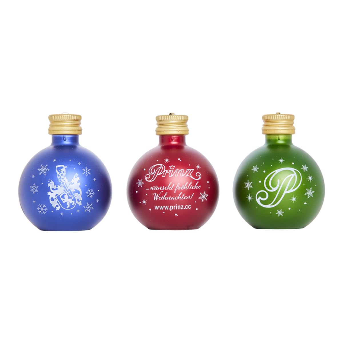 Prinz 3er Box Christbaumkugeln | Gefüllt mit edlem Schnaps & Likör | Weihnachtsdeko & Geschenkidee mit Alkohol | Originelle Schnapskugeln zum Aufhängen (3er Box Rot)