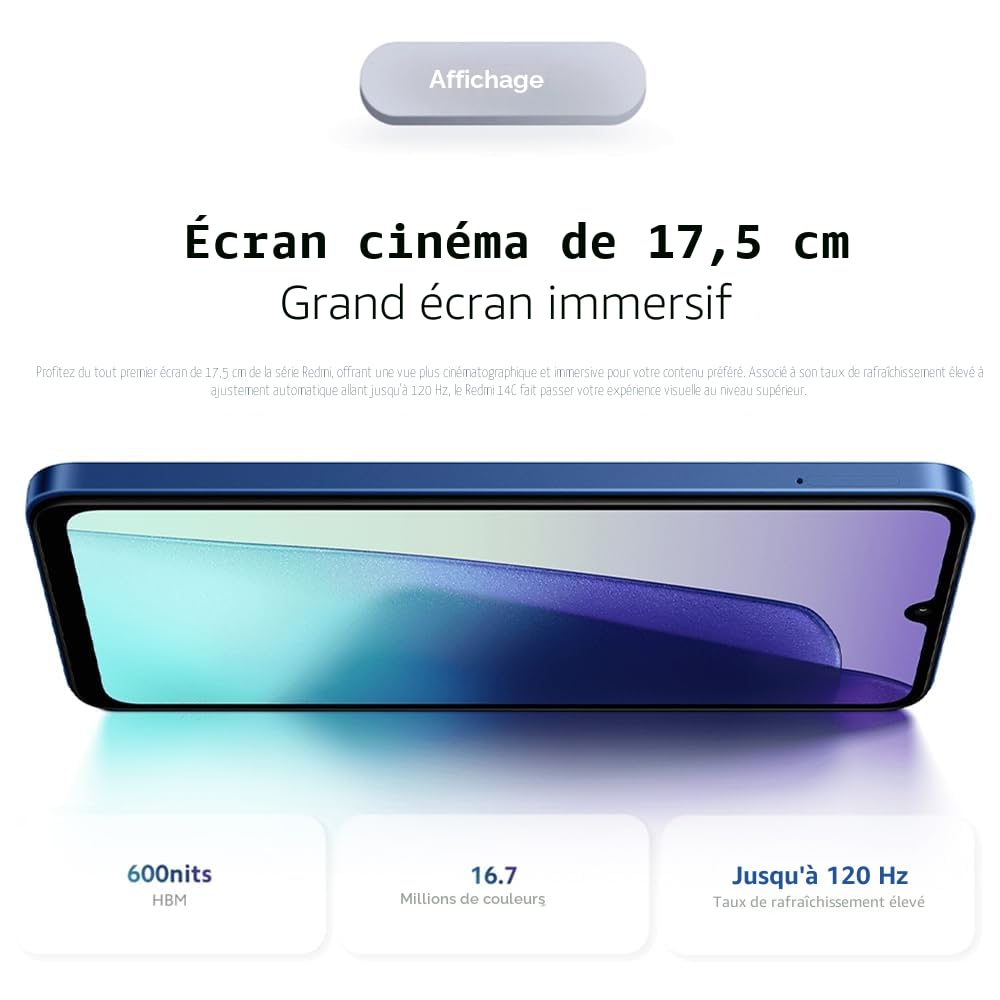 Xiaomi Redmi 14C Smartphone NFC 120 Hz, écran 6,88 Pouces, 8 Go + 256 Go, processeur Helio G81 Ultra, Double caméra 50 Mpx, Batterie 5 160 mAh (sans tête de Chargement, Noir)