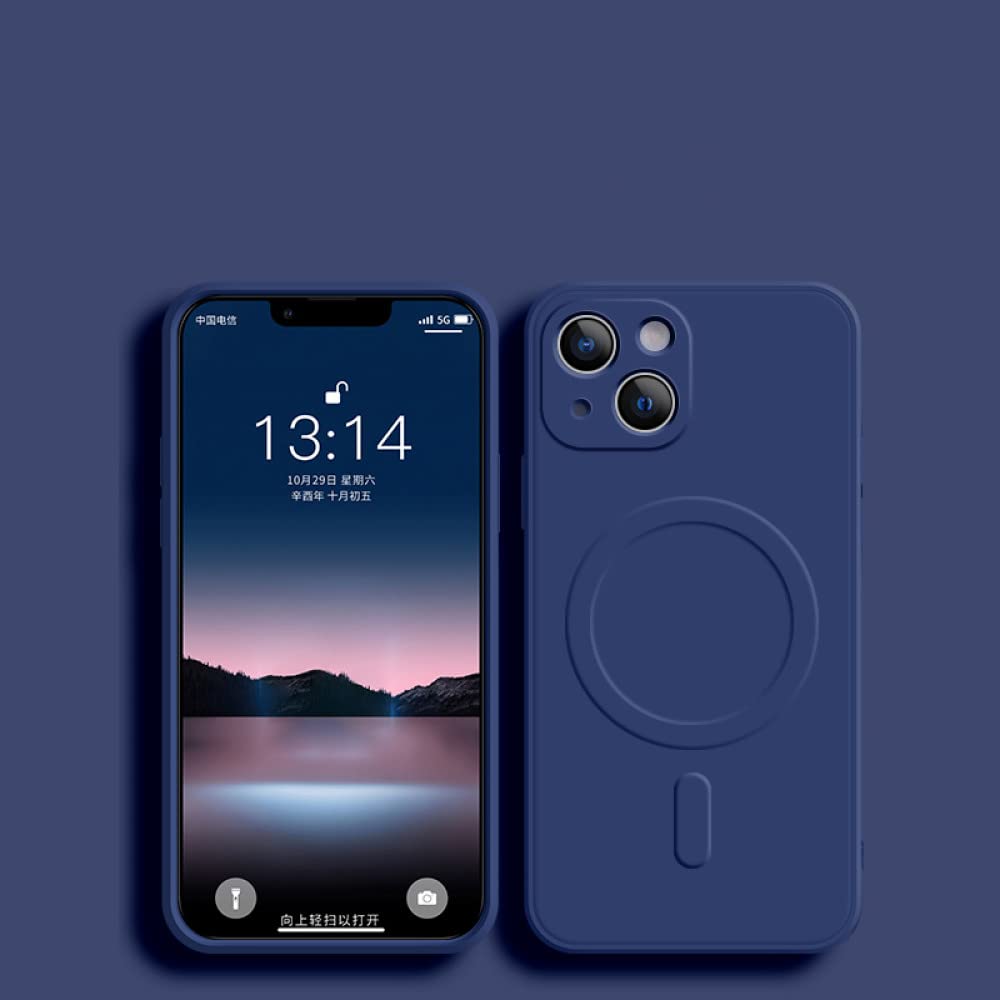 Coque aimantée iPhone 14 Pro silicone bleu charge sans fil carrée - 8