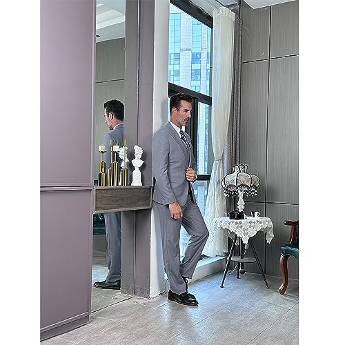 Mens Suit One Button Business Suits 3 Pieces Wedding Grooms Tuxedos(Blazer + Vest + Pants)3