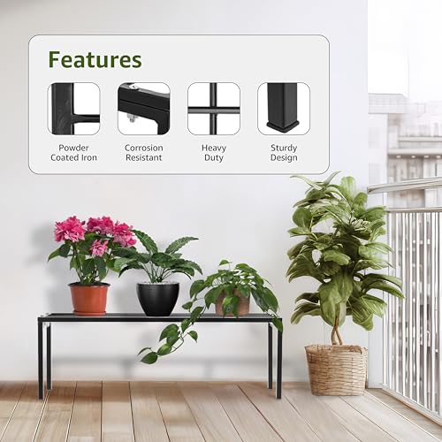 Image of Amazon Brand - Solimo Metal Plant Stand (Set of 4, Black) - Powder-Coated Iron, Heavy-Duty with Sturdy Legs, Corrosion-Resistant, Indoor & Outdoor Use, 20x60x20 cm, Holds up to 54 kg
