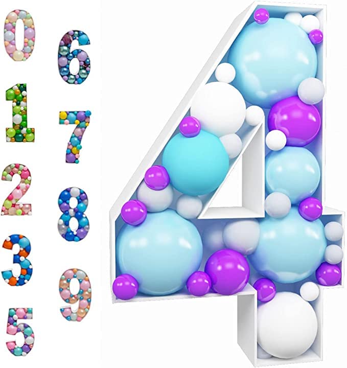 Mosaic balloon frame lit subtitle pre cut kit No 4. Super large foam board birthday background birthday boys and girls party anniversary decoration (Number 4)