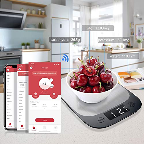 sinocare Digitale Küchenwaage, Küchenwaage Bluetooth APP Professionelle Electronische Waage Tara Funktion LED Anzeige… – Bild 3