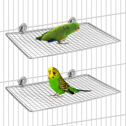 Image of BNOSDM 2 Pack Bird Perch Platform Stainless Steel Birds Perches Parrot Shelf Training Stand Small Animals Cage Accessories for Parakeets, Budgies, Conures, Cockatiels, Lovebirds (L)