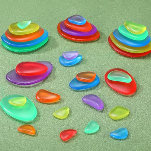 Image of Simgoing 144 Pcs Rainbow Stacking Stones Colorful Pebbles Sorting and Stacking Stones Light Table Accessories Manipulatives Educational Toys for Preschool Kindergarten Montessori Toys, 6 Colors