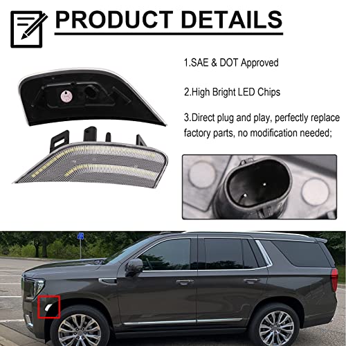 Image of Clear Lens LED Side Marker Lamp Replacement For 2021-2024 Yukon /Yukon Denali /Yukon XL /Tahoe /Escalade /Suburban /Escalade ESV Driver Passenger Side markers Lamp White Front Fender Light