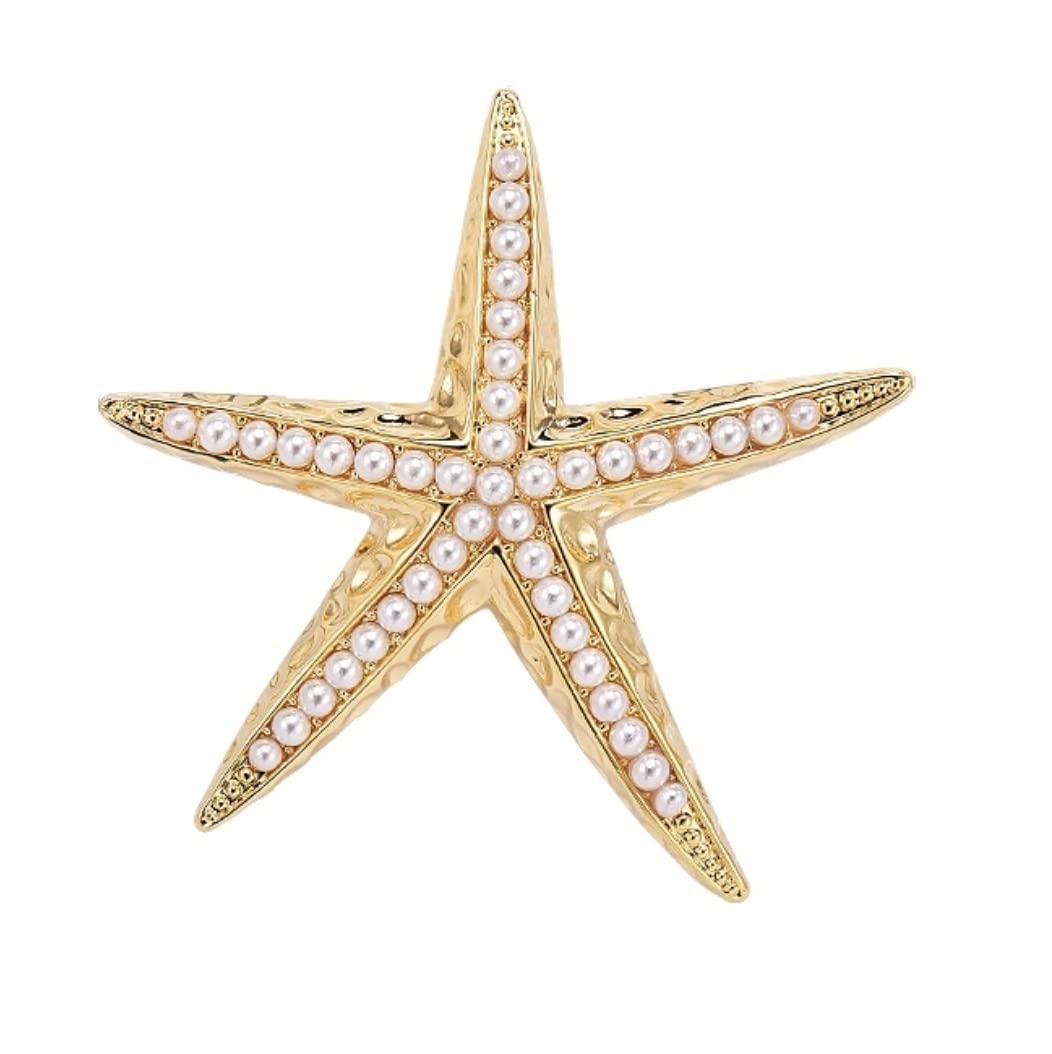 Broszki Broszka Przypinka Broszki Rozgwiazdy, Sztuczna Perła Stanik Klipsy Na Szaliki Dla Kobiet Biżuteria Wysokiej Klasy Kobieca Broszka Stanik Pin Szpilka (Blue : Gold, Size : 3.8 * 3.9cm)