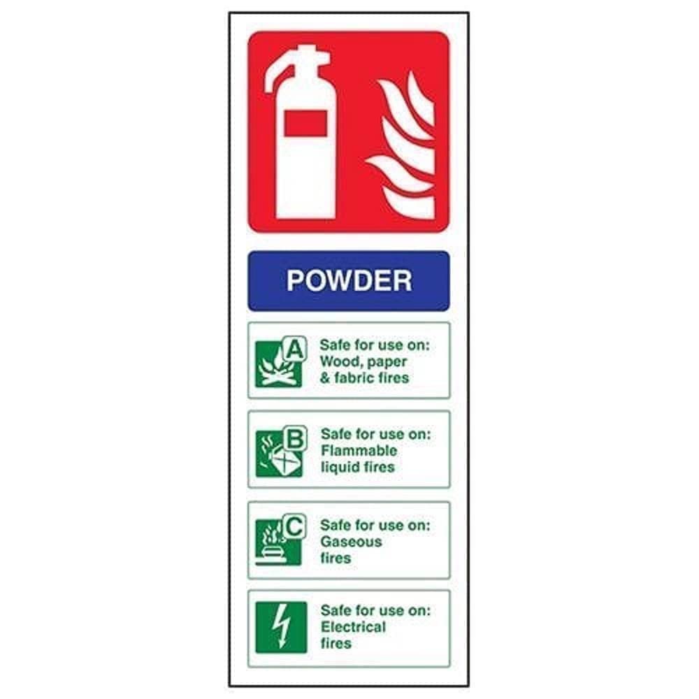 V Safety Powder Id Fire Extinguisher Sign - 100mm x 280mm - Self Adhesive Vinyl