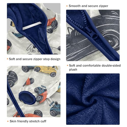 Racing Cars Pattern Print Toddler Fleece Jacket Girl Boys Hooded Fleece Jacket Coat Warm Outwear Zip-up 3-10T3