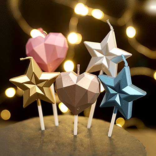 PartyToko Wax Decorative Happy Birthday Candle Gold Star Sticks Design Cake Topper Gold 1 Pcs 2In Size