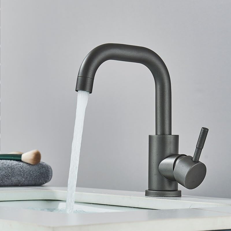 Robinetterie salle de bains design gun grey pour vasque moderne avec bec pivotant pratique