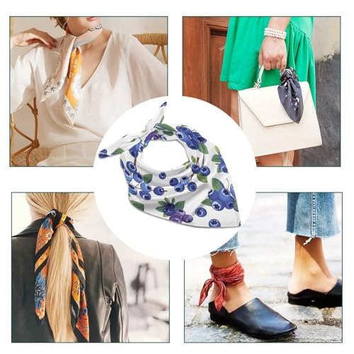 Blueberries with Leaves Women's Silk-Like Fashion Head Scarf Versatile Satin Square Bandana Kerchief4