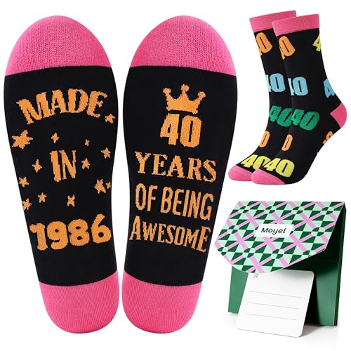 Moyel 40th Birthday Gifts for Women Funny Socks 6-9 Unusual 40th Birthday Gifts for Daughter Her Friend Sister Mum 1986 Presents for Women in Their 40s