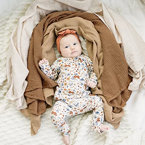 Image of Konssy 3 Pack Muslin Swaddle Blankets for Unisex, Newborn Receiving Blanket, Large 47 x 47 inches, Soft Breathable Muslin Baby Swaddles for Boys & Girls