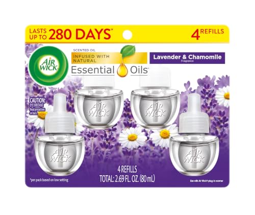 Image of Air Wick Plug-In Scented Oil Refills, 4 Count, Lavender and Chamomile, Air Freshener, Essential Oils, Eco Friendly