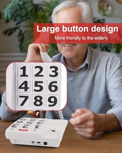 Image of Big Button Phone for Seniors, Large Button Phones for Elderly with Picture, Hand-Free Corded Phone with LED Call Alert, Adjustable Volume and 3 One-Touch Dialing for Elderly People, White