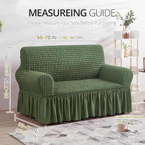 Image of Bails Sofa Cover 3 Seater and 2 Seater Fully Covered | Sofa Cover 3 Seater Fully Covered | Universal Elastic Bubble Fabric with Frill Sofa Protector Cover (Olive Green, 3 Seater + 2 Seater)