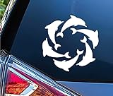 Sticky Bomb Circle of Dolphins Ocean Sea Life Fish Vinyl Decal Vinyl Decal Sticker Premium Quality Vinyl White For Car Bumper Truck Van SUV Window Wall Boat Cup Tumblers Laptop or Any Smooth Surface Size 5.5x5.5 Inches