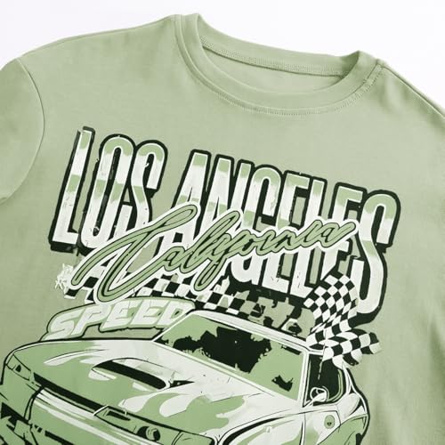 Image of Girl's Car Letter Graphic Print Round Neck Short Sleeve Tee Summer Casual T Shirt Graphics Tee Shirt
