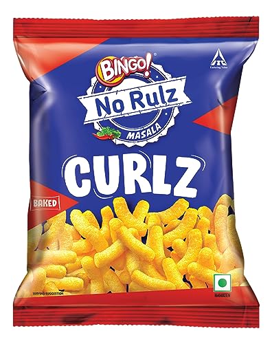 Bingo! Epiken No Rulz Masala Curlz, 80 G/85.4G(weight may vary) Masala Flavoured Super Light & Super Tasty Baked Puffs