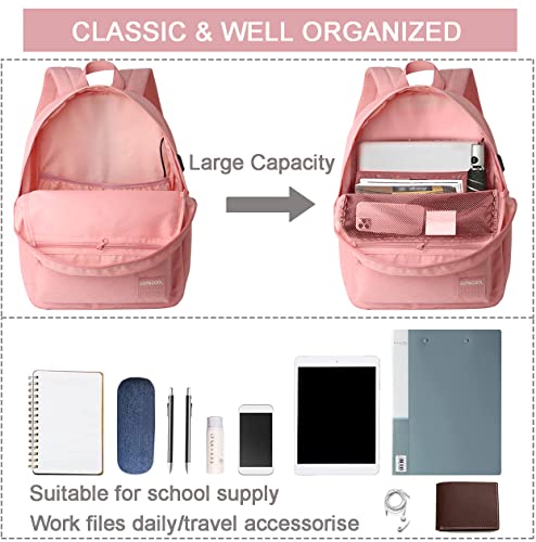 Image of SUPACOOL Casual Laptop Backpack for Men and Women, Backpack for College, USB Charging Port, Lightweight Pack Back(Pink)