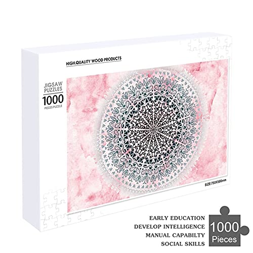 Houten puzzel 1000 PCS voor volwassenen en kinderen, Boho roze mandala moeilijke uitdaging intellectuele educatieve spel… - Image 5