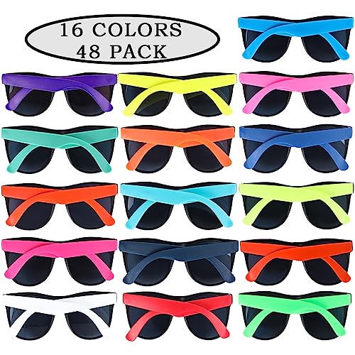Bulk Sunglasses 48 Pack 16 Colors Neon Sunglasses with UV Protection for Party Favors,Party Toys, Great Gift，Goody Bag Favors，Beach Pool Birthday Party Supplies for Adults and Kids2