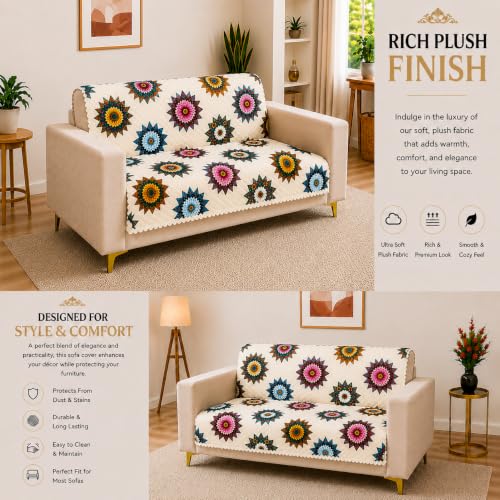 Image of Homerz Premium Printed Quilted Velvet Sofa Slip Cover Protector, Sofa Mat, Exact Size, Antislip Cover (Morocco, 2 Seater, Full)
