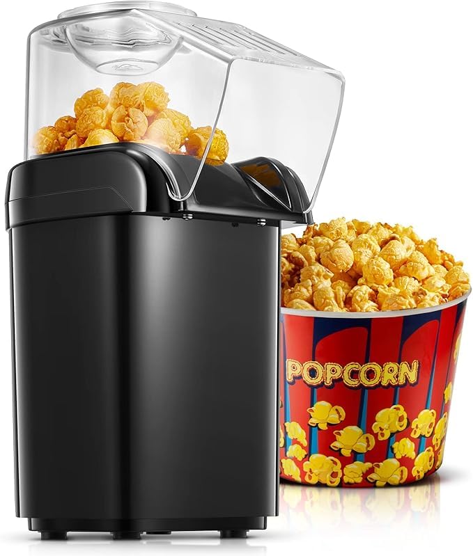 DRUMSTONE (𝐍𝐄𝐖 𝐖𝐈𝐓𝐇 𝟏9 𝐘𝐄𝐀𝐑𝐒 𝐋𝐈𝐌𝐈𝐓𝐄𝐃 𝐖𝐀𝐑𝐑𝐀𝐍𝐓𝐘) Healthy Oil-Free Black Popcorn Maker – Mini Hot Air Popcorn Machine for Quick & Healthy Snacks at Home