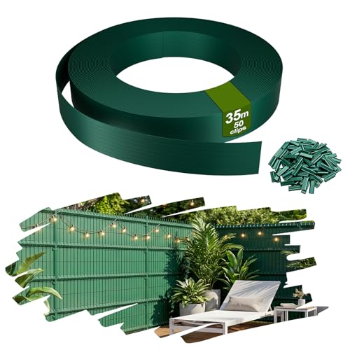 YRHome 35m Bandes de Protection visuelle PVC 4,7cm 1,64㎡ pour Grillage Double Fil, résistant UV & intempéries, occultant Jardin Balcon terrasse, 50 Clips...