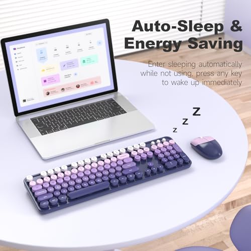 Image of KNOWSQT Wireless Keyboard and Mouse Combo - Purple-Gradient Colorful 2.4G Typewriter Full-Size Cute Keyboards - USB Receiver Plug and Play, for Computer, PC, Laptop, Desktop, Windows