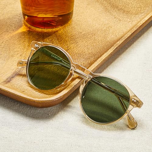 Image of CARFIA Vintage Round Polarized Sunglasses for Men Handcrafted Acetate Frame