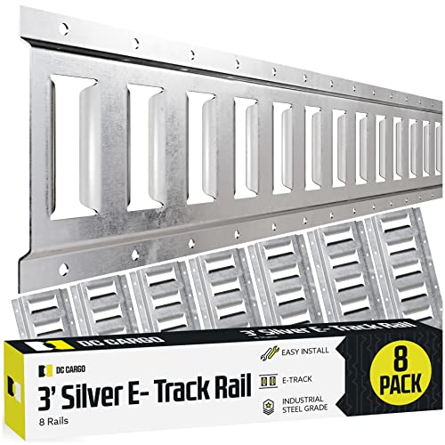Eight 3-ft E Track Tie-Down Rail, Hot-Dipped Galvanized Steel ETrack TieDowns, Horizontal E-Tracks, Bolt-On Tie Down Rails for Cargo on Pickups, Trucks, Trailers, Vans