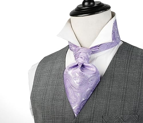 Image of HISDERN Ascot Ties for Men Paisley Floral Ascot and Pocket Square Set Classic Self Tie Mens Cravat Handkerchief for Wedding