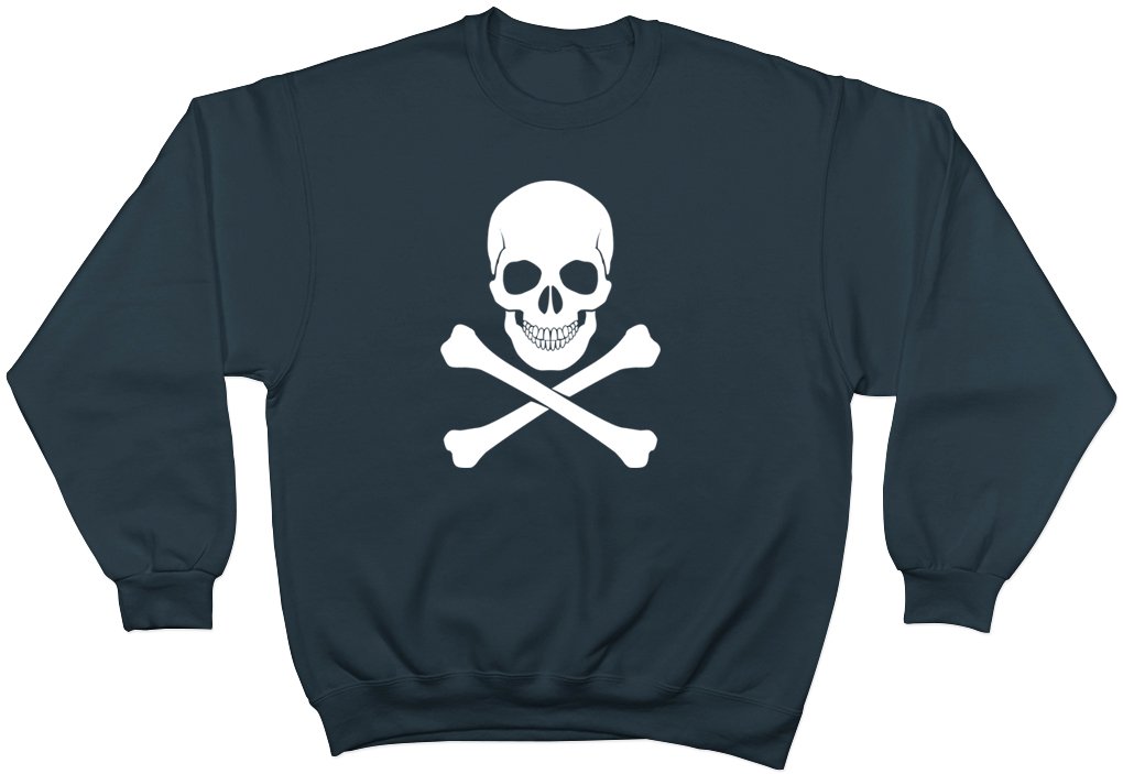 Shopagift Skull and Crossbones Gothic Unisex Long Sleeve Jumper Sweater Sweatshirt Navy Blue