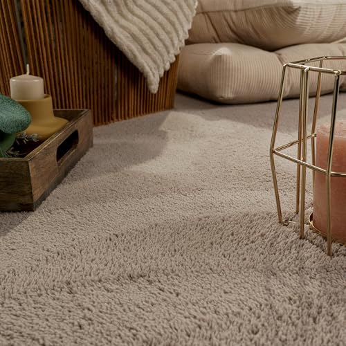 Paco Home Moderner Kuscheliger Wohnzimmer Teppich Kurzflor waschbar flauschig Weich Einfarbig Felloptik zeitlos stilvoll rutschfest pflegeleicht, Grösse:200x280 cm, Farbe:Taupe
