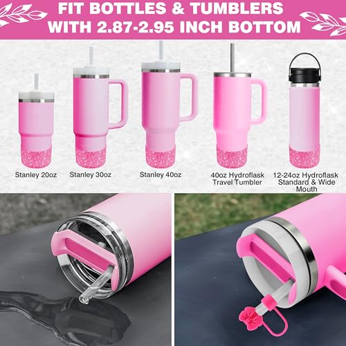 Hpebl 9PCS Hot Pink for Stanley Cup Accessories Set Bling Initials Bow Charms for Stanley Decorations 30/40 Oz Tumbler Accessories Including Bow Straw Topper, Handle Strap, Spill Stopper（Letter A） - image 4