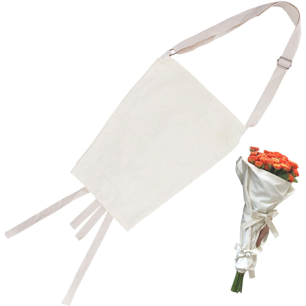 SOFPLATE Flower Bouquet Carrying Bag Floral Bouquet Tote Bag Reusable Beige Cotton Fresh Flowers Carrier Packing Wrap Holder with Handle Florist Supplies for Garden Market Mother's Wedding Anniversary