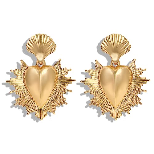 Heart Drop Earrings for Women Chunky 18K Gold Plated Heart Statement Dangle Earrings Dainty Boho Shell Earrings Gold Statement Earrings Jewelry Gift for Women