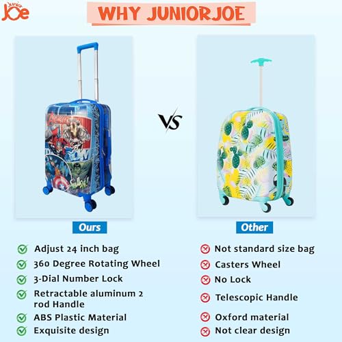 Image of Polycarbonate 8 Wheels 360 Degree Kids Carry On Luggage Hardside Rolling Suitcase 24 Inches Travel Trolley Bag (DESIGN-10), Blue