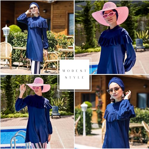 Islamic Full-Length Modest Swimsuit for Muslim Women | 4 PCS Burkini Set Top Pants Cap Bustier | Long Sleeve Rash Guard2