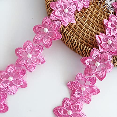Simpless 3Yards Organza Flower Lace Edge Trim Ribbon , Vintage Edging Trimmings Fabric Embroidered Applique Sewing Craft For Wedding Dress Embellishment Diy Dress Decor (Pink) #TOP1