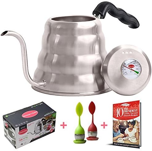 Pour Over Coffee Tea Kettle Set - Temperature Control Thermometer Gooseneck Tea Pots for Stove Top. BONUS 2 Loose Tea Infuser & 40 Recipes. Limited Time Special Offer - Shermans Choice (1.2L/40 oz)