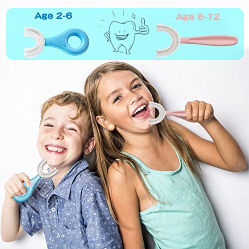 Image of YOTEE U-Shaped Toothbrush Kids 2 PCS - Toddler Toothbrush with Food Grade Soft Silicone Brush Head, Manual Whole Mouth Tooth Brush for Kids Age 6-12(Purple+Yellow)