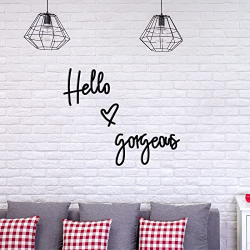 Image of Blulu Hello Gorgeous Wall Decor Sign Hello Gorgeous Wall Art Minimalist Wooden Words Decor for Lash Room, Salon, Vanity or Makeup Room, Bathroom, Bedroom, Office(Black)
